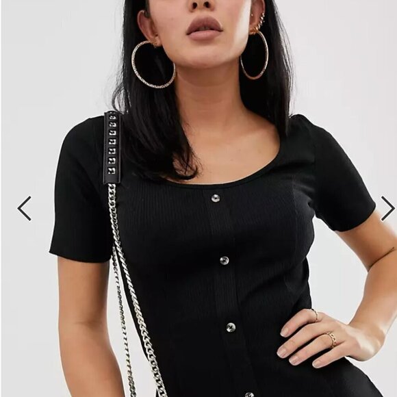 ASOS DESIGN short sleeve ribbed button through tea dress 10 - Picture 4 of 8